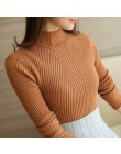 Moda solidny biały i czarne bluzki swetry 2019 zima z długim rękawem swetry z golfem damskie swetry odzież Femme 5218 50