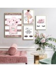 Różowy kwiat perfumy modny plakat rzęsy makijaż ust wydruk płótna artystyczny obraz ścienny obraz nowoczesna dziewczęca dekoracj