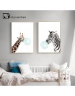 NICOLESHENTING Baby Animal Zebra Girafe plakat na płótnie przedszkole Wall Art obraz z nadrukiem obraz nordycki dekoracja do syp