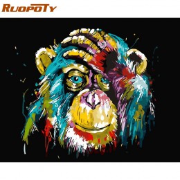 RUOPOTY Rama Orangutan Zwierzęta zrób to sam obraz olejny Ilość kaligrafia Malowanie farba akrylowa na płótnie dla Home Decor 40