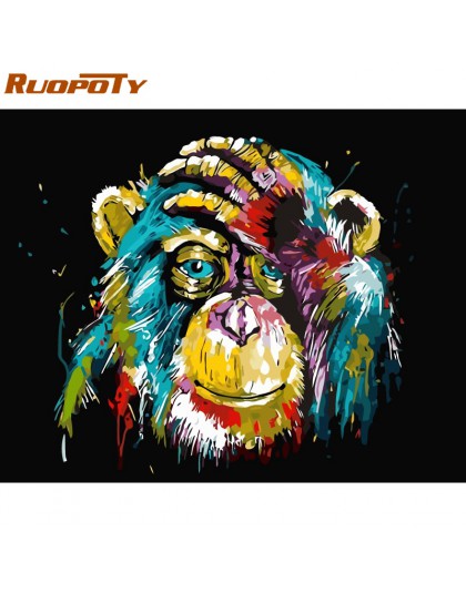 RUOPOTY Rama Orangutan Zwierzęta zrób to sam obraz olejny Ilość kaligrafia Malowanie farba akrylowa na płótnie dla Home Decor 40