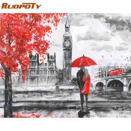 RUOPOTY ramka ręcznie malowany obrazek według numerów London Lover akrylowy obraz ścienny według numerów obraz na płótnie do dek