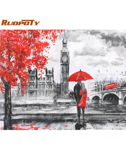 RUOPOTY ramka ręcznie malowany obrazek według numerów London Lover akrylowy obraz ścienny według numerów obraz na płótnie do dek