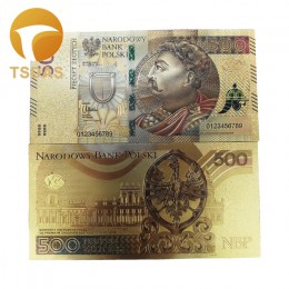1pc 500 PLN czystego złota folia banknot polska pamiątkowe banknoty Drop Shipping