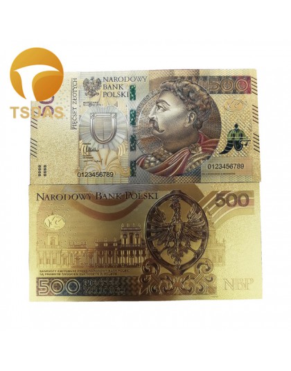 1pc 500 PLN czystego złota folia banknot polska pamiątkowe banknoty Drop Shipping