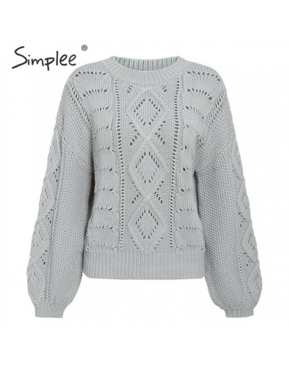 Simplee Hollow out dzianinowy sweter damski sweter z poszerzanymi rękawami damski sweter jesienno-zimowy O-neck casual ladies ju