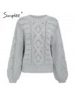 Simplee Hollow out dzianinowy sweter damski sweter z poszerzanymi rękawami damski sweter jesienno-zimowy O-neck casual ladies ju