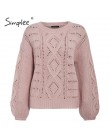 Simplee Hollow out dzianinowy sweter damski sweter z poszerzanymi rękawami damski sweter jesienno-zimowy O-neck casual ladies ju