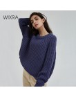 Wixra dzianiny Chunky nadwymiarowy sweter kobiet luźny jednolity, gruby O-Neck swetry swetry stylowe topy dla kobiet jesień zima