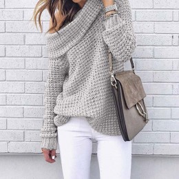 2020 sweter na jedno ramię kobiety Winter Warm sweter kobiet dziergany sweter kobiet luźne swetry z długim rękawem damskie dzian