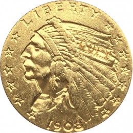 24-K pozłacane 1908 $5 złota Indian pół orzeł moneta kopia darmowa dostawa