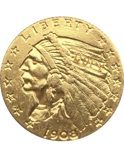 24-K pozłacane 1908 $5 złota Indian pół orzeł moneta kopia darmowa dostawa