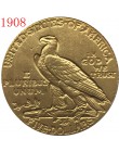 24-K pozłacane 1908 $5 złota Indian pół orzeł moneta kopia darmowa dostawa
