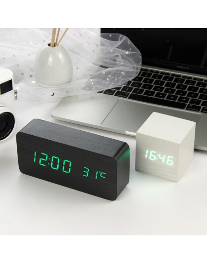 LED budzik drewniany zegarek stół sterowanie głosem cyfrowy drewno Despertador elektroniczny pulpit USB/AAA zasilany zegary wyst