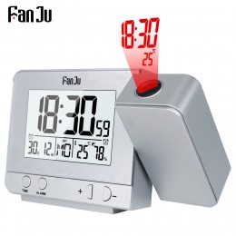 FanJu FJ3531 alarm z projekcją zegar cyfrowy data funkcją drzemki podświetlenie projektor biurko stół zegar led z projekcją czas