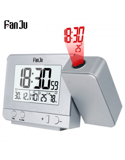 FanJu FJ3531 alarm z projekcją zegar cyfrowy data funkcją drzemki podświetlenie projektor biurko stół zegar led z projekcją czas