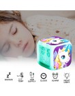 Dzieci Cute Cartoon jednorożec budzik 7 kolorów zmienne oświetlenie nocne cyfrowy budzik Led zegary ławka szkolna zegar z termom