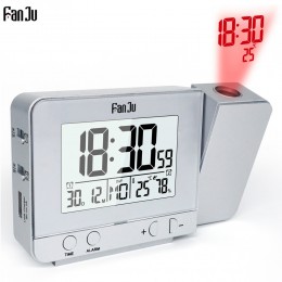 Fanju FJ3531 alarm z projekcją zegar cyfrowy data z funkcją drzemki podświetlenie obrotowy Wake Up projektor wielofunkcyjny zega