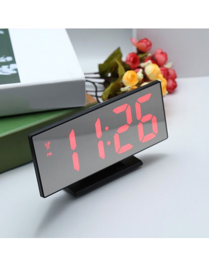 Zegar z budzikiem led zegar cyfrowy wielofunkcyjny lustro wyświetlanie czasu drzemki noc LCD lampa stołowa biuro, usb kabel cyfr