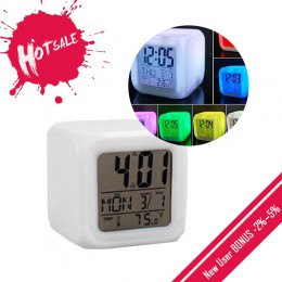 Cube zegar led budzik led 7 zmiana kolorów cyfrowa tablica gadżet termometr świecące w nocy zegarek na prezenty Home Decor TSLM1