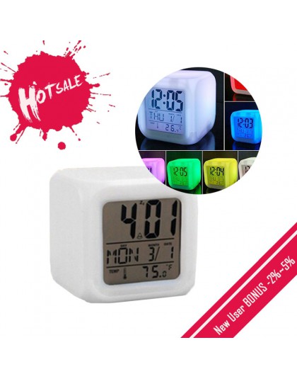 Cube zegar led budzik led 7 zmiana kolorów cyfrowa tablica gadżet termometr świecące w nocy zegarek na prezenty Home Decor TSLM1