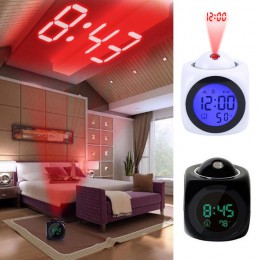 Wielofunkcyjny zegar projekcyjny Led kolorowe podświetlenie budzik elektroniczny raport głosowy z funkcją drzemki termometru