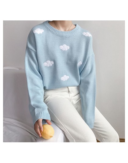 2020 kobiet Kawaii Ulzzang Vintage College luźne chmury sweter kobiet koreański Punk grube słodkie luźne odzież w stylu harajuku