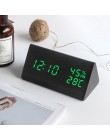 LED budzik drewniany stół sterowanie głosem zegar cyfrowy wyświetlacz wilgotności temperatury drewno Despertador zegary stołowe 
