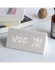 LED budzik drewniany stół sterowanie głosem zegar cyfrowy wyświetlacz wilgotności temperatury drewno Despertador zegary stołowe 