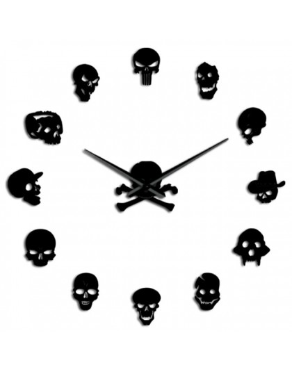 Różne czaszki DIY Horror Wall Art Giant zegar ścienny duża igła bezramowe głowice Zombie duży zegar ścienny Halloween Decor