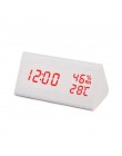 LED budzik drewniany stół sterowanie głosem zegar cyfrowy wyświetlacz wilgotności temperatury drewno Despertador zegary stołowe 