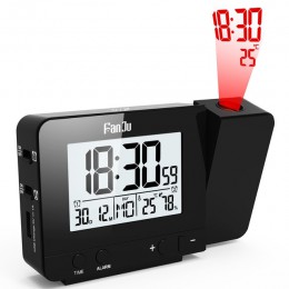 FanJu FJ3531 projektor cyfrowy zegar z budzikiem LED elektroniczny stół drzemka podświetlenie temperatura wilgotność zegarek z p