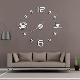 Cafe DIY duży zegar ścienny bezramowa gigantyczny zegar ścienny nowoczesny Design kawiarnia kubek kawy fasola dekoracje ścienne 