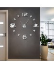 Cafe DIY duży zegar ścienny bezramowa gigantyczny zegar ścienny nowoczesny Design kawiarnia kubek kawy fasola dekoracje ścienne 