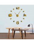 Cafe DIY duży zegar ścienny bezramowa gigantyczny zegar ścienny nowoczesny Design kawiarnia kubek kawy fasola dekoracje ścienne 
