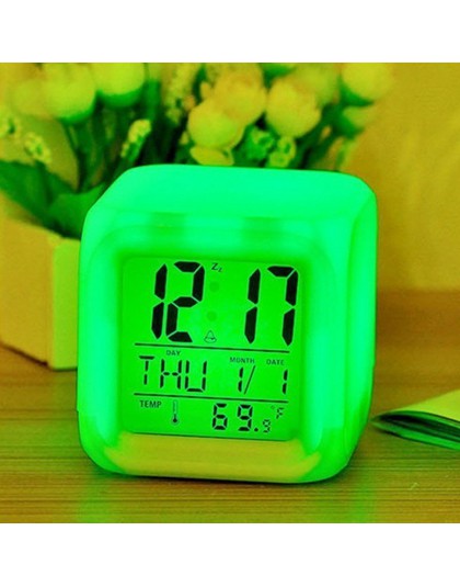 Alarm led Colock 7 zmiana kolorów cyfrowa tablica gadżet cyfrowy termometr z alarmem świecące w nocy sześciany zegar led domu