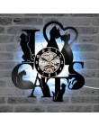 Kocham koty rekord zegar ścienny Vintage LED zegar winylowy Kitten Art cichy unikalny zegar dekoracyjny 3D wiszący zegar ścienny