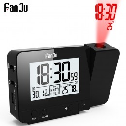 FanJu FJ3531B zegar projekcyjny biurko stół Led cyfrowy alarm z funkcją drzemki podświetlenie projektor zegar z projekcją temper