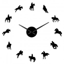 Jeździectwo DIY duży zegar ścienny Equestrianism naklejki dekoracyjne na ścianę koń wyścigowy jazda konna lustrzany efekt akrylo