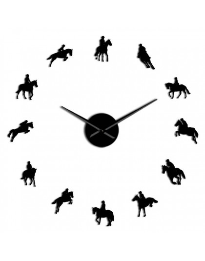 Jeździectwo DIY duży zegar ścienny Equestrianism naklejki dekoracyjne na ścianę koń wyścigowy jazda konna lustrzany efekt akrylo