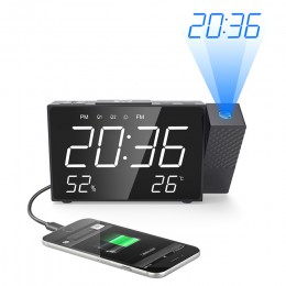 Radio cyfrowe budzik z projektorem zegar zasilanie z powrotem ładowarka USB lustro wyświetlacz czas obudź biurko stół budzik led