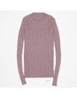 Sweter damski sweter Basic prążkowane bawełniane bluzki z dzianiny solidne wycięcie pod szyją podstawowy sweter swetry na długi 