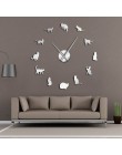 Sylwetka koty Wall Art kocięta DIY Giant zegar ścienny figlarny koty duża igła Kitty dziewczyna pokój duży zegar ścienny felino 