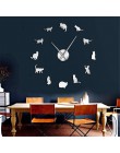 Sylwetka koty Wall Art kocięta DIY Giant zegar ścienny figlarny koty duża igła Kitty dziewczyna pokój duży zegar ścienny felino 