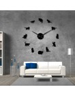 Sylwetka koty Wall Art kocięta DIY Giant zegar ścienny figlarny koty duża igła Kitty dziewczyna pokój duży zegar ścienny felino 