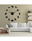 Sylwetka koty Wall Art kocięta DIY Giant zegar ścienny figlarny koty duża igła Kitty dziewczyna pokój duży zegar ścienny felino 