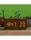 Drewniany zegar budzik z ledowym wyświetlaczem cyfrowy podświetlany kolorowy nowoczesny skandynawski