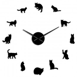 Sylwetka koty Wall Art kocięta DIY Giant zegar ścienny figlarny koty duża igła Kitty dziewczyna pokój duży zegar ścienny felino 