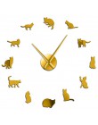 Sylwetka koty Wall Art kocięta DIY Giant zegar ścienny figlarny koty duża igła Kitty dziewczyna pokój duży zegar ścienny felino 