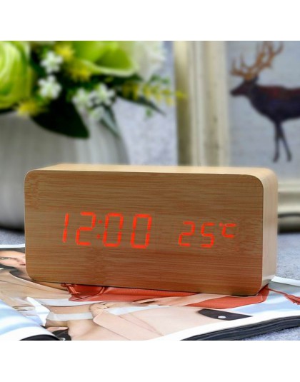 Suncree drewniany alarm led wyświetlacz zegara data + czas + celsjusza/fahrenheita temperatura kontrola dźwięku funkcja stół zeg